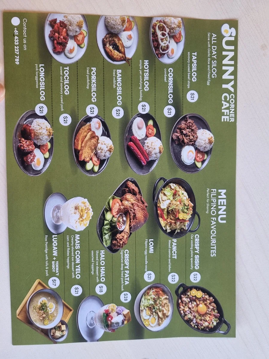 Menu, Sunny Corner Cafe