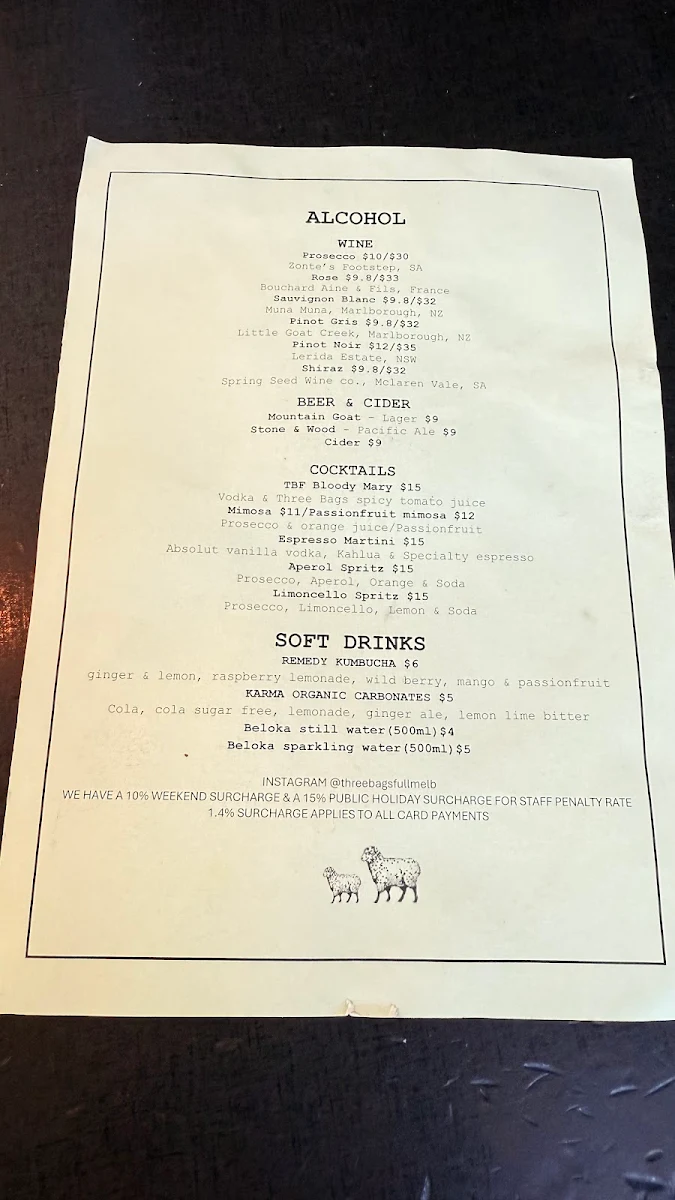 Menu, Three Bags Full