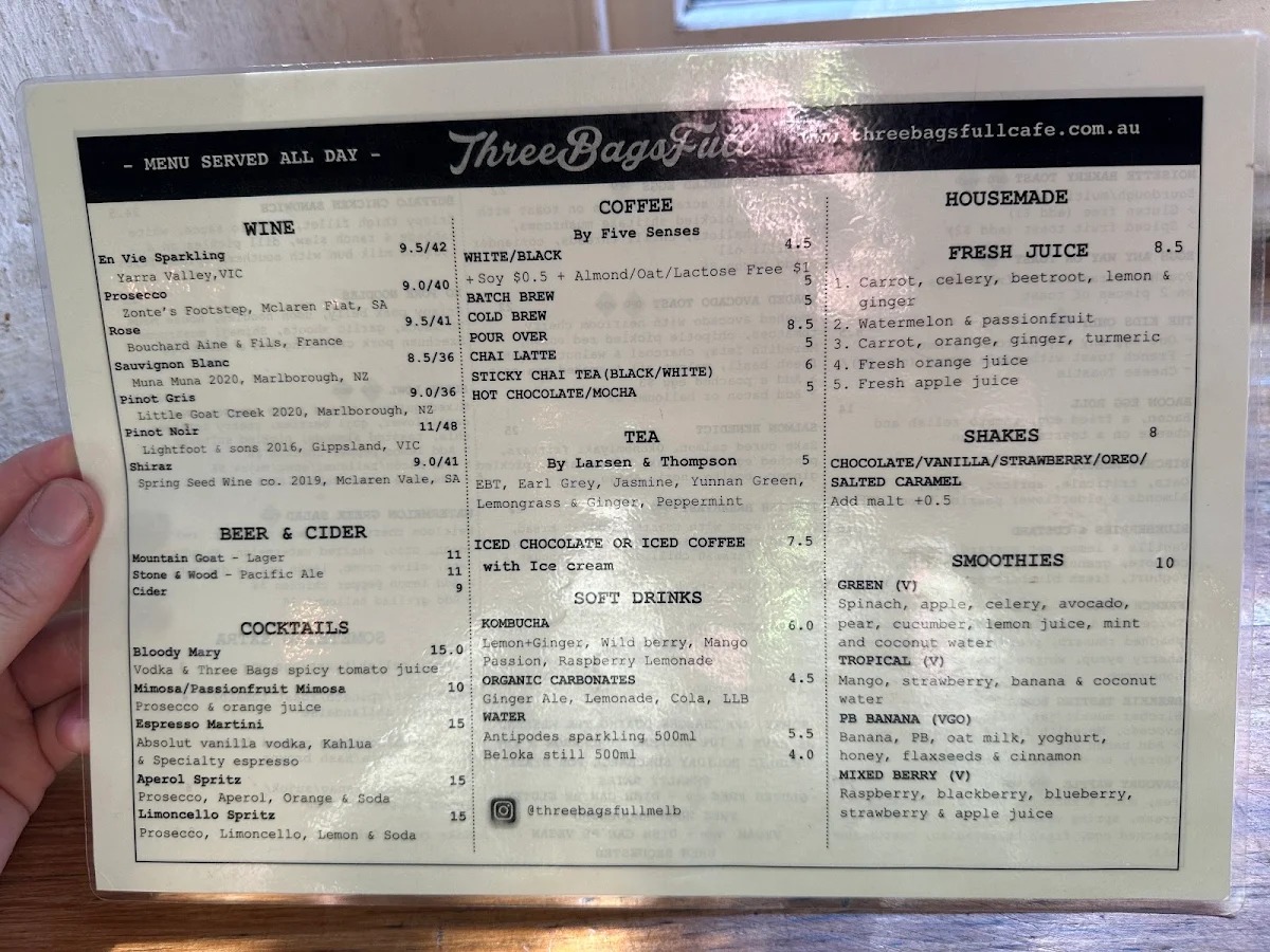 Menu, Three Bags Full