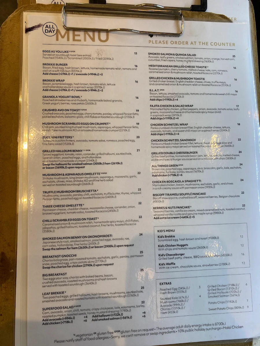 Menu, Leaf Cafe & Co The Ponds