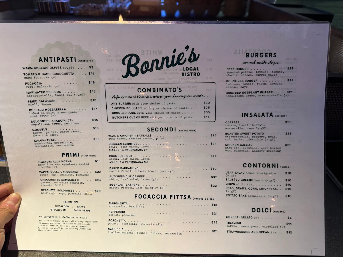 Menu, Crossways Hotel