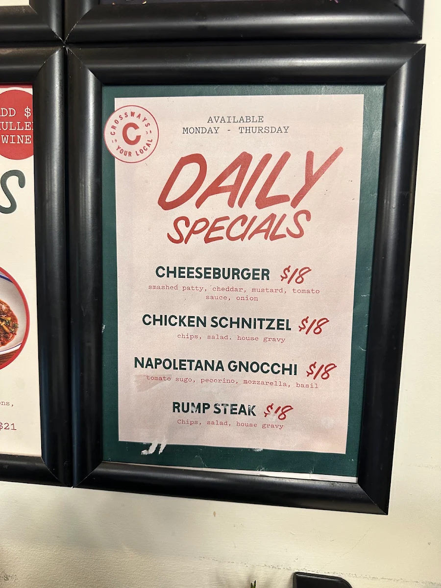 Menu, Crossways Hotel