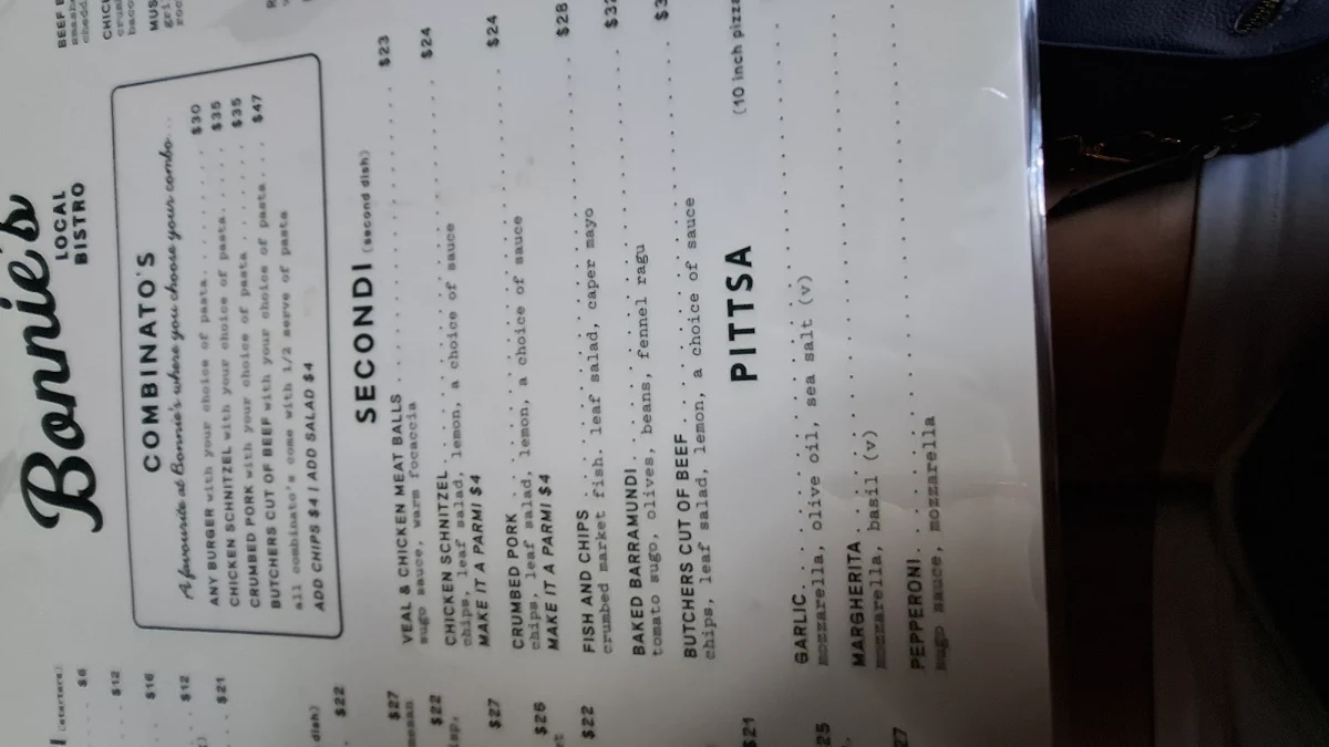 Menu, Crossways Hotel