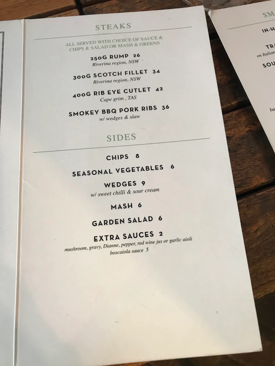 Menu, Crossways Hotel