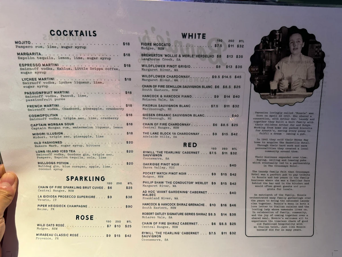 Menu, Crossways Hotel