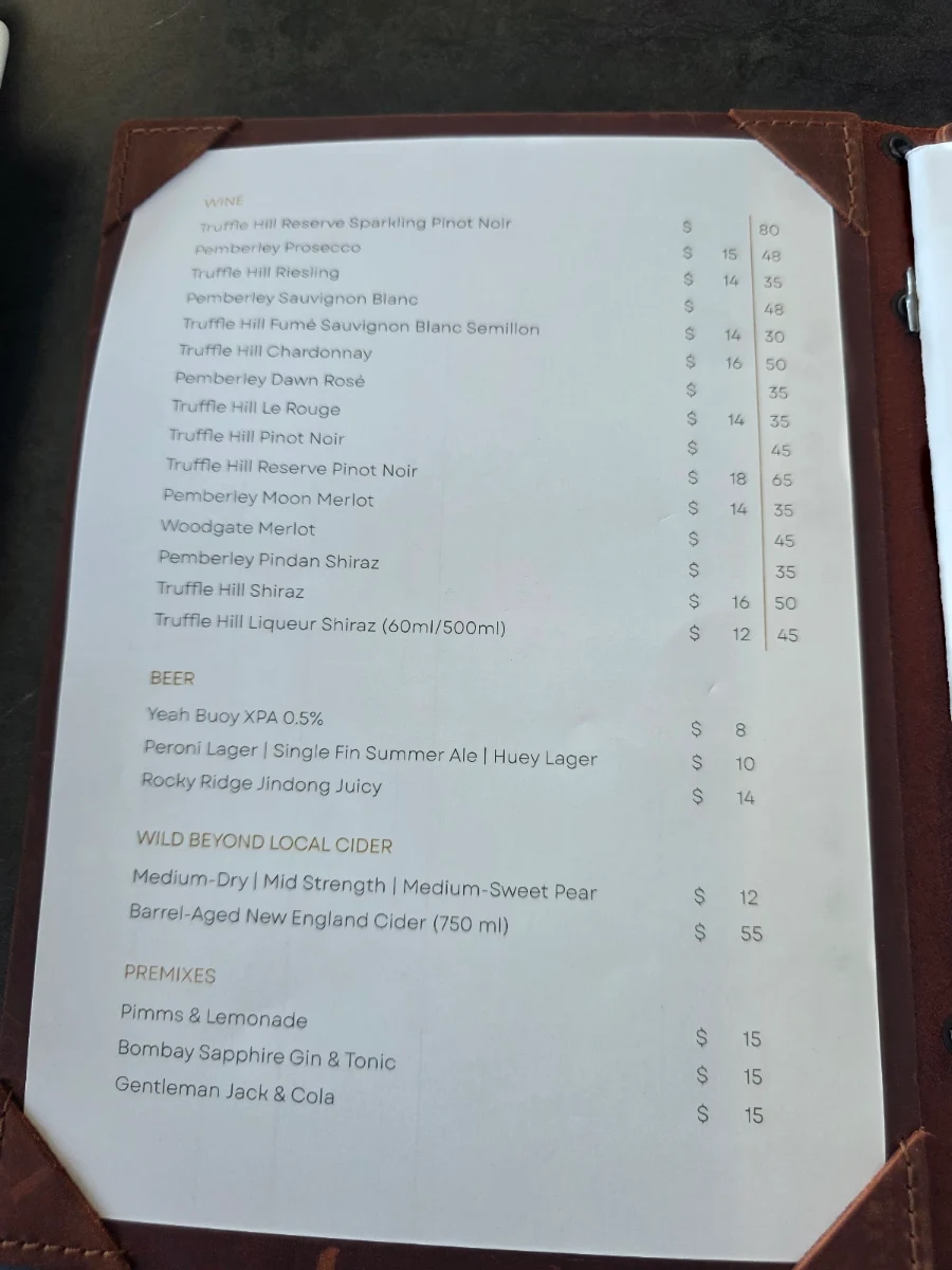 Menu, Truffle Hill