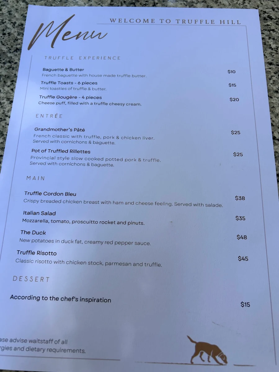 Menu, Truffle Hill