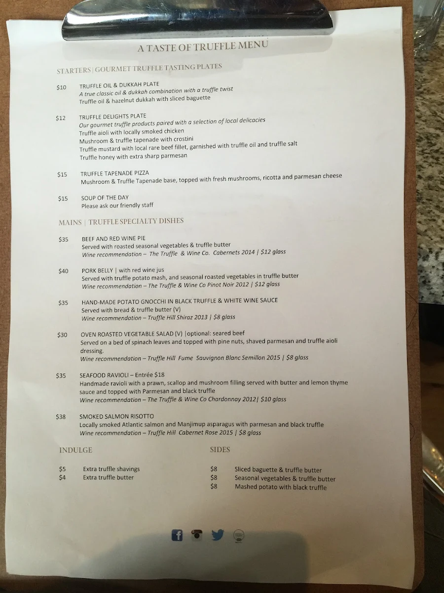 Menu, Truffle Hill