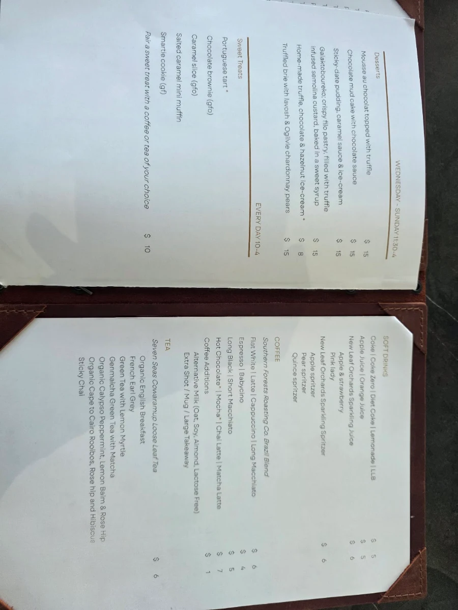 Menu, Truffle Hill