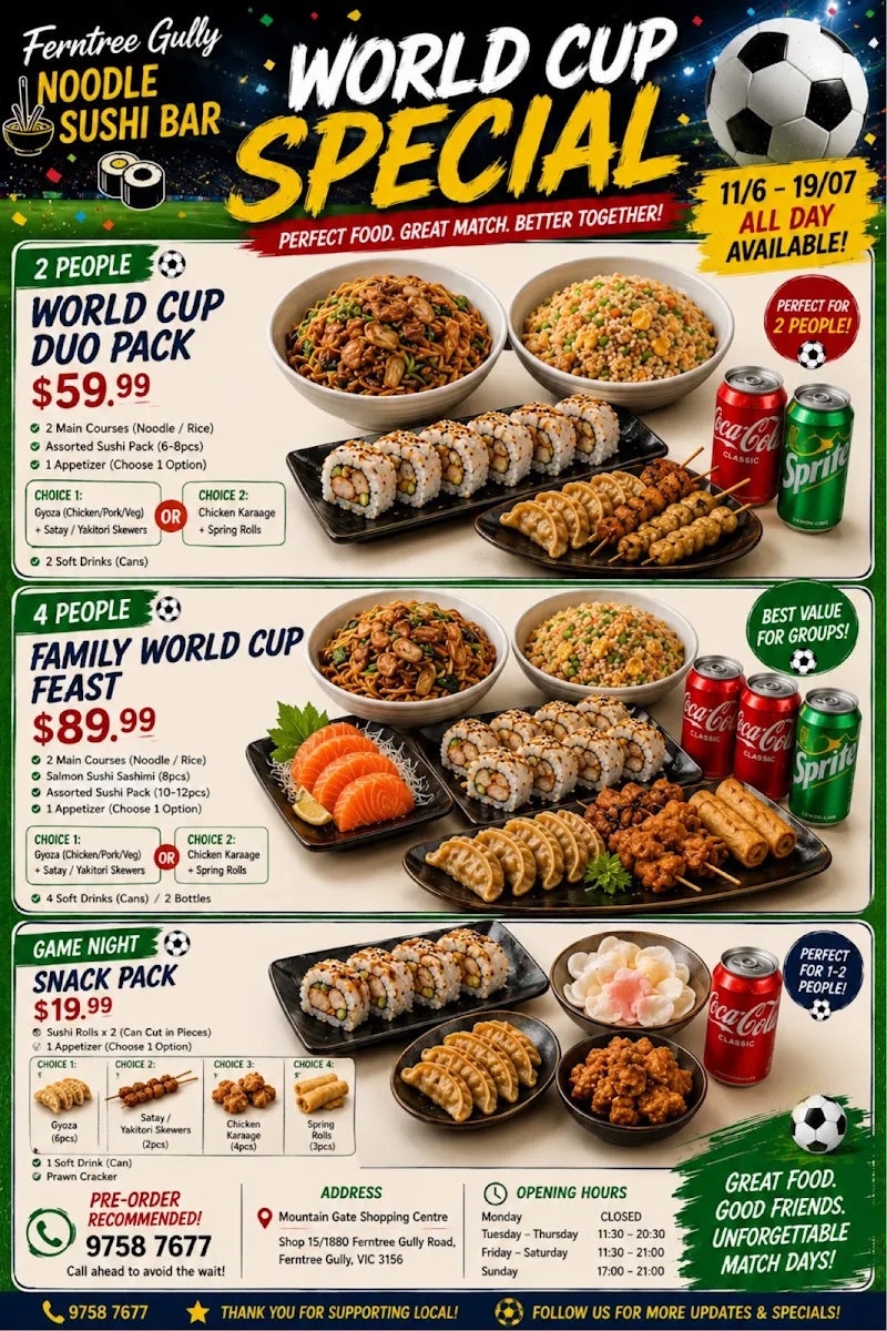 Menu, Ferntree Gully Noodle Sushi Bar