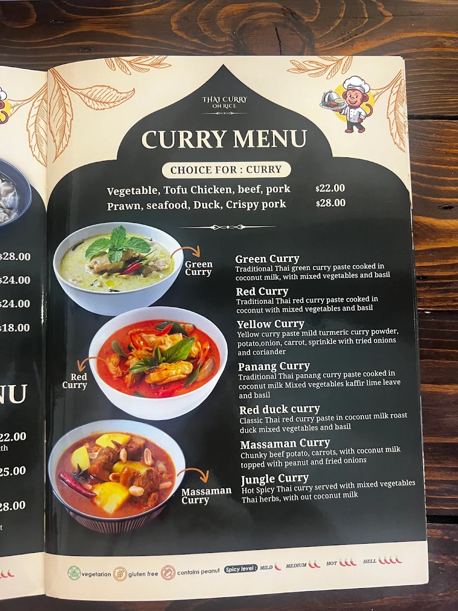 Menu, Thai Curry on Rice