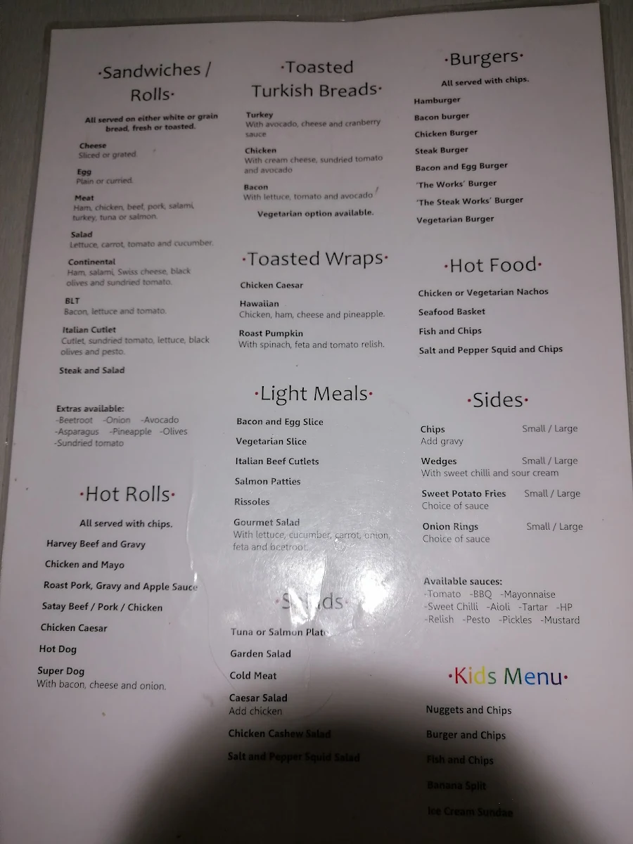 Menu, Cafe 21 Australind