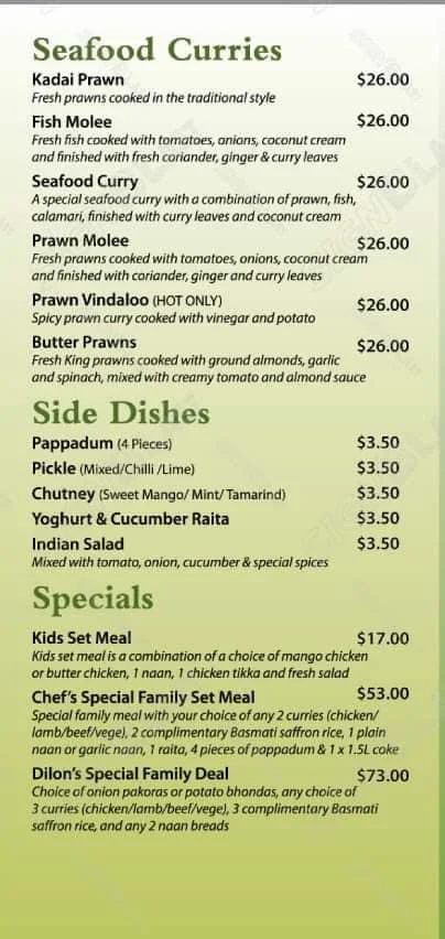Menu, Dilon's Kitchen