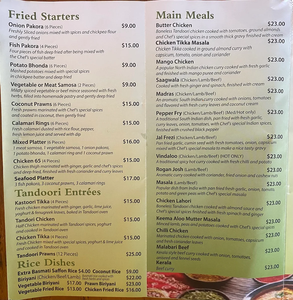 Menu, Dilon's Kitchen