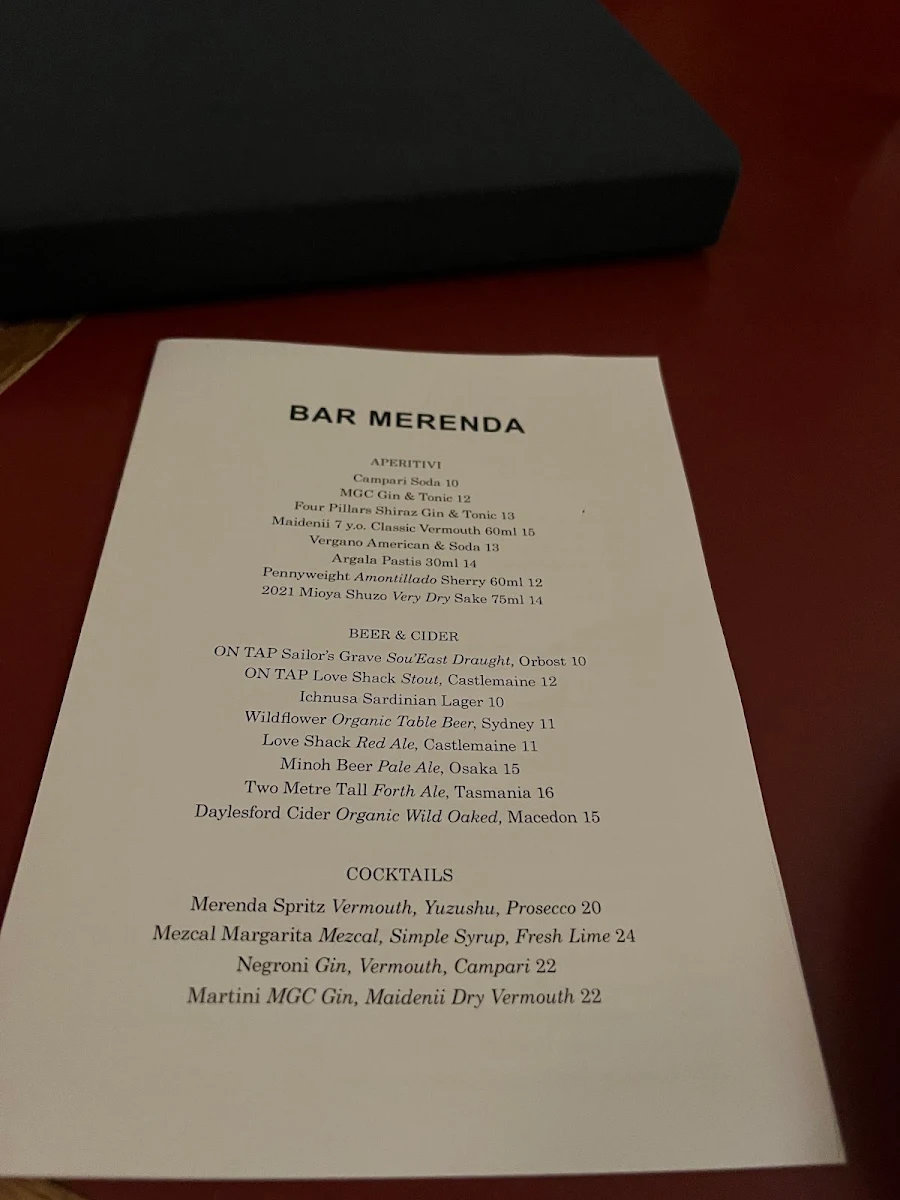 Menu, Bar Merenda