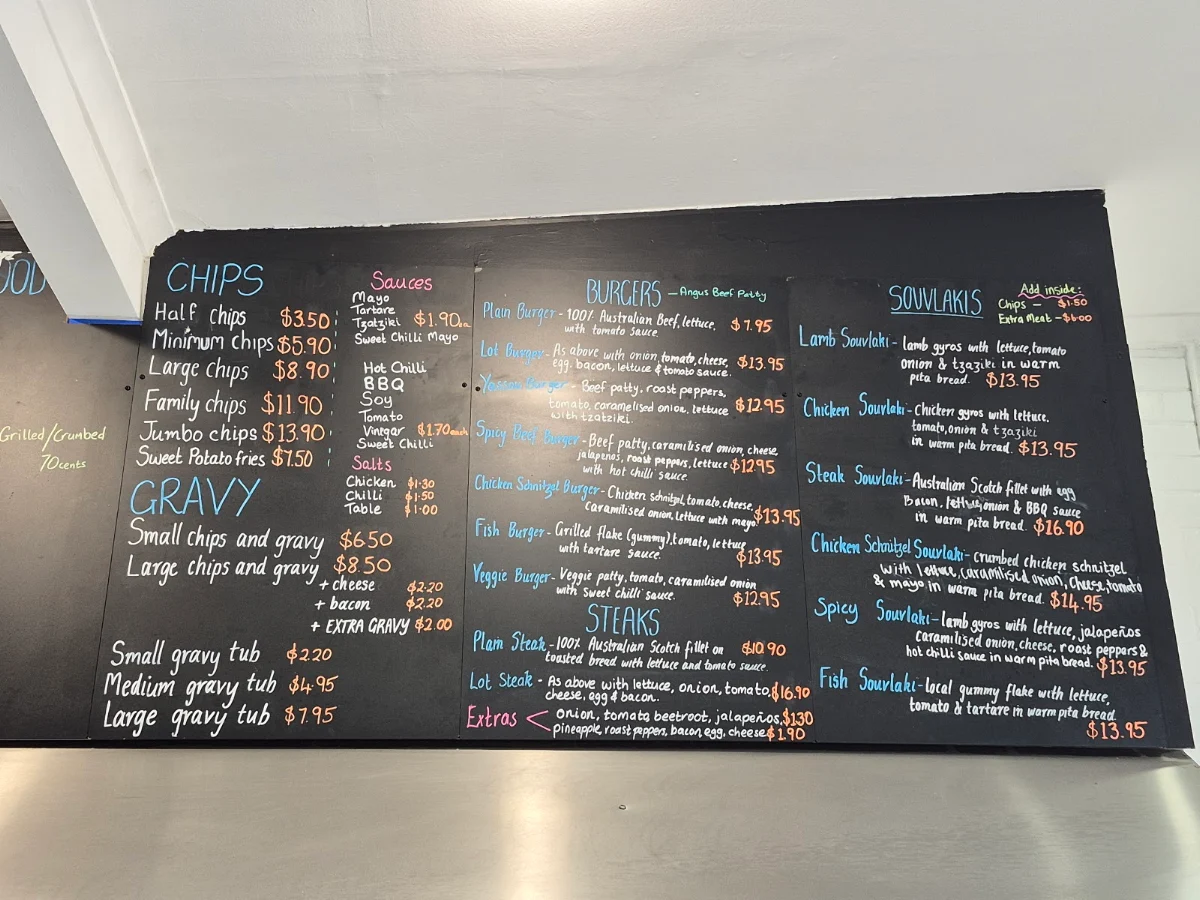 Menu, Yassou Fish & Chips