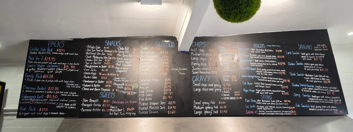Menu, Yassou Fish & Chips