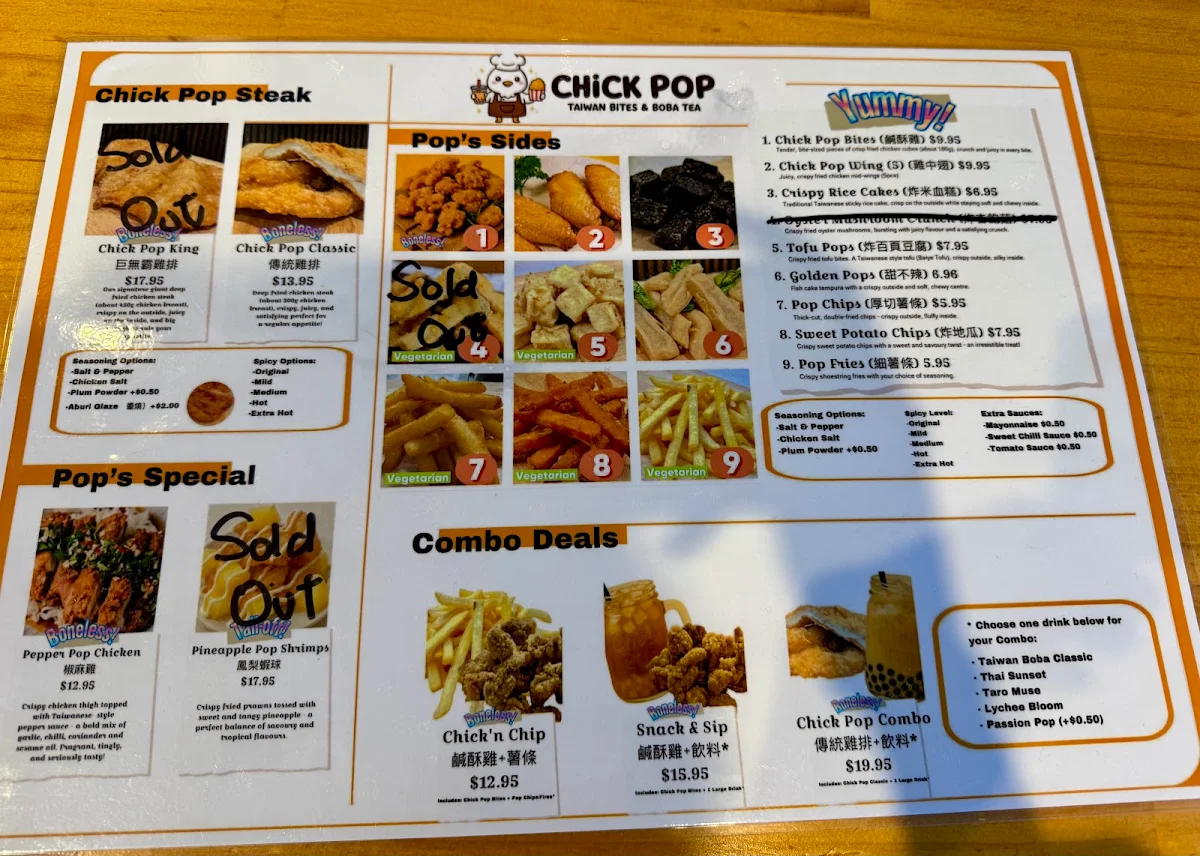 Menu, Chick Pop