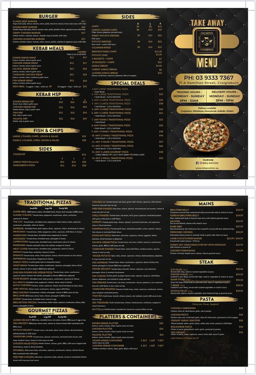 Menu, BBQ NATION