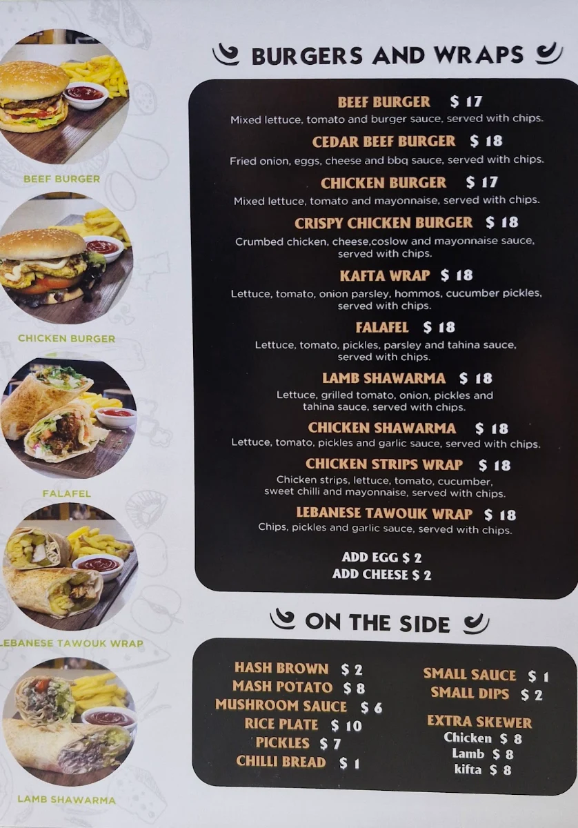 Menu, Cedar Cafe