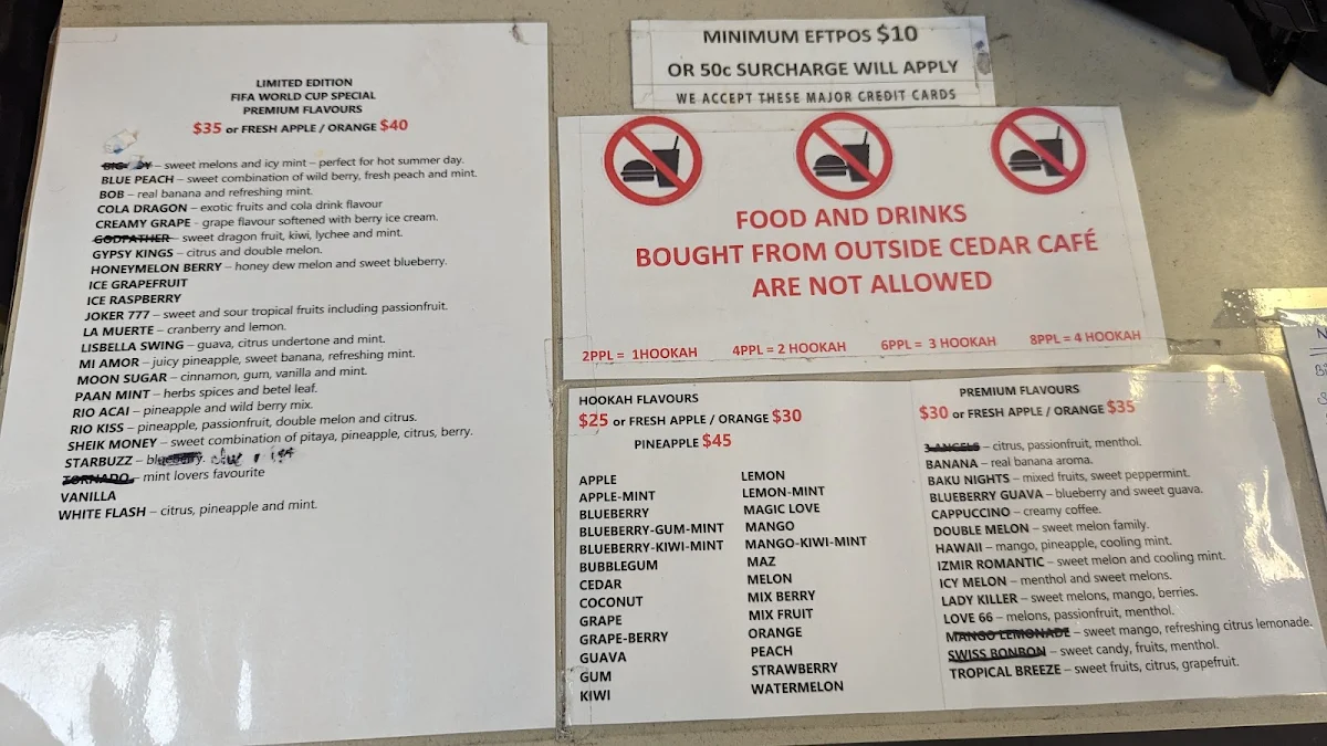 Menu, Cedar Cafe