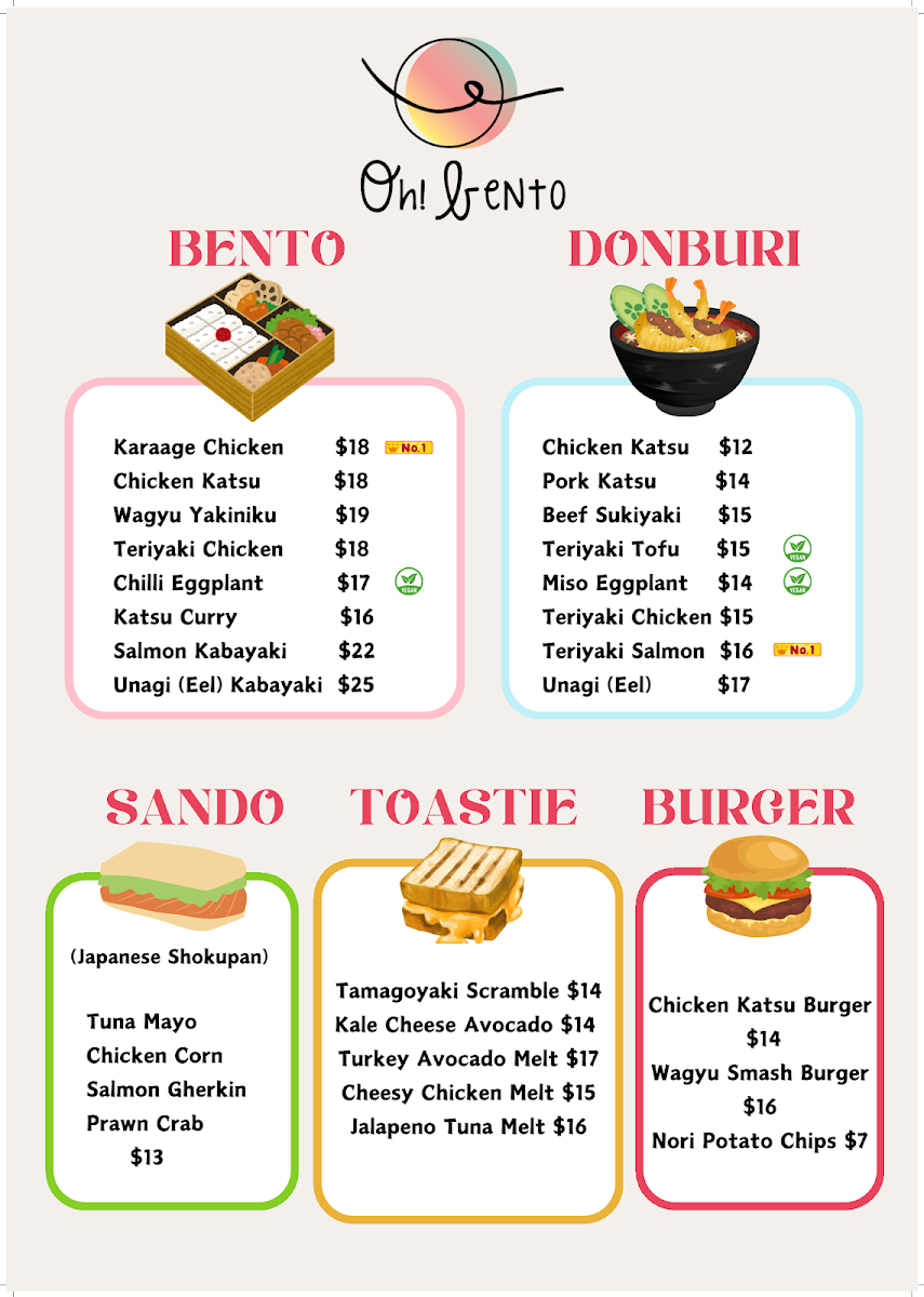 Menu, Oh! Bento