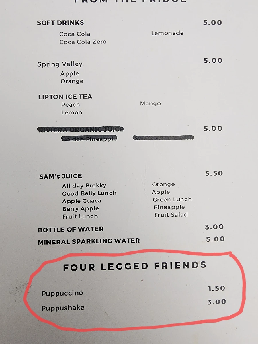 Menu, The Jolimont Cafe