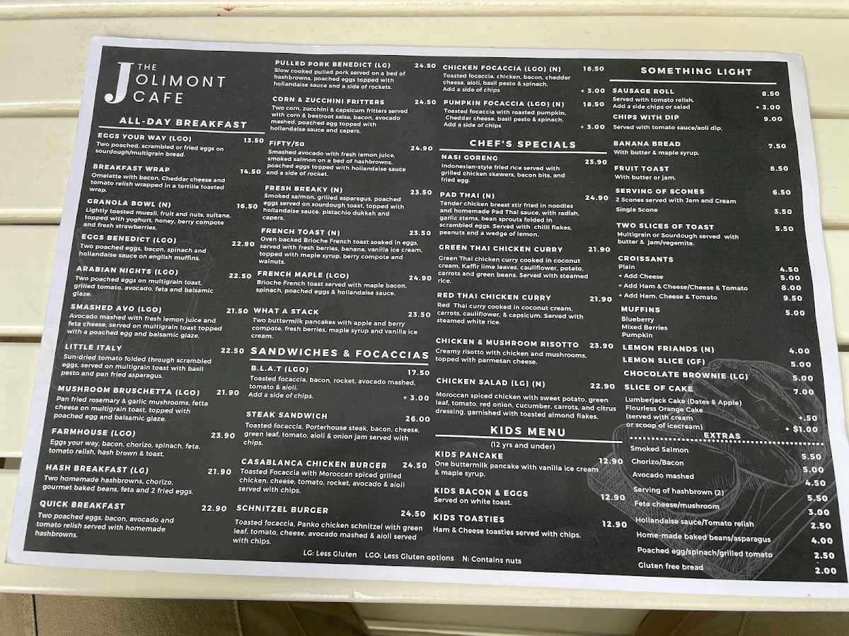 Menu, The Jolimont Cafe
