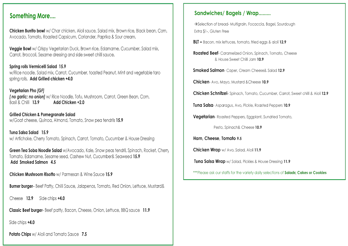 Menu, Espresso Etc