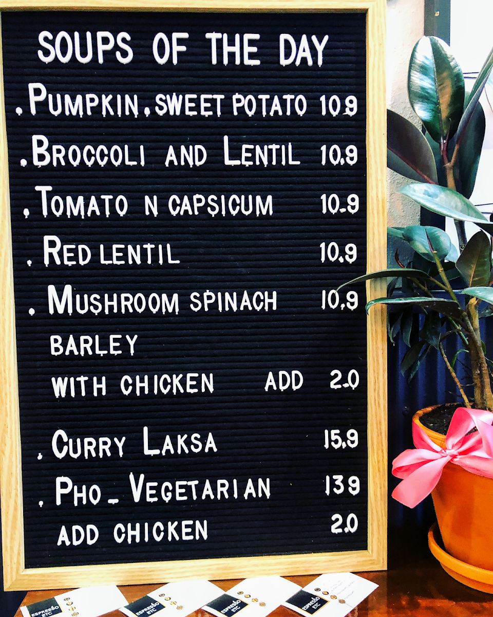 Menu, Espresso Etc