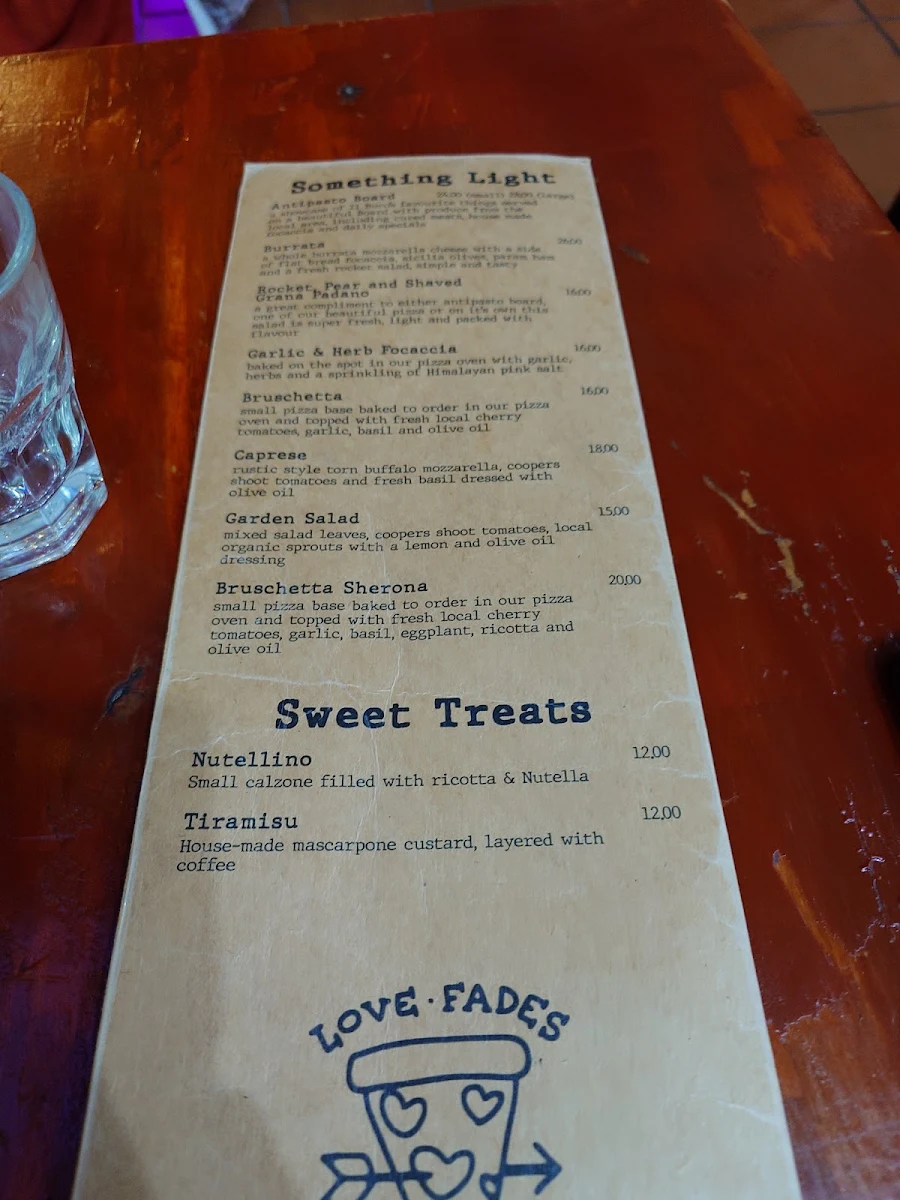 Menu, Il Buco Cafe & Pizzeria