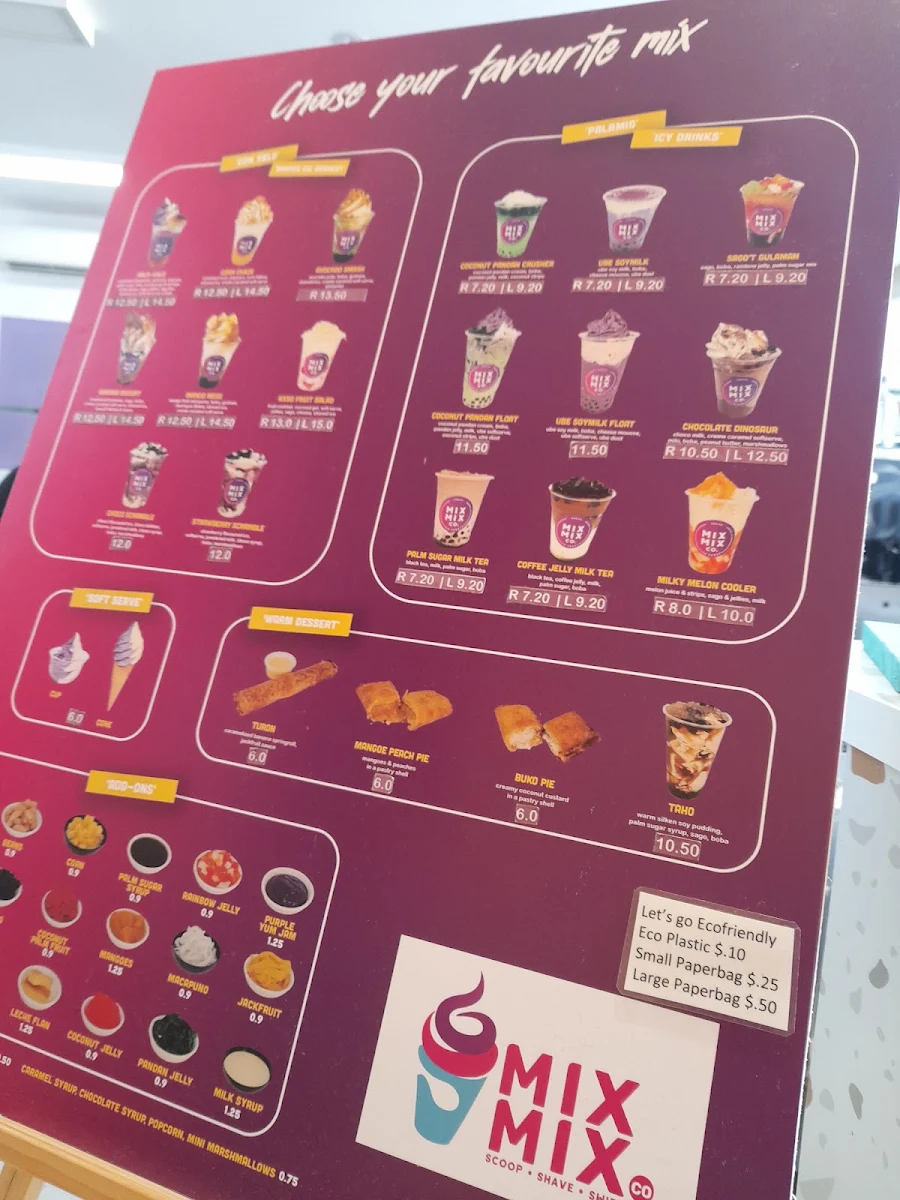 Menu, Mix Mix Co. Rooty Hill