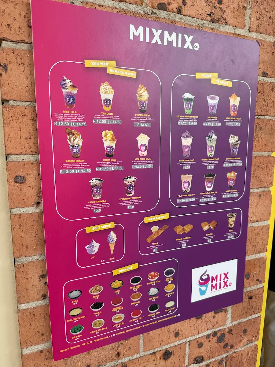 Menu, Mix Mix Co. Rooty Hill