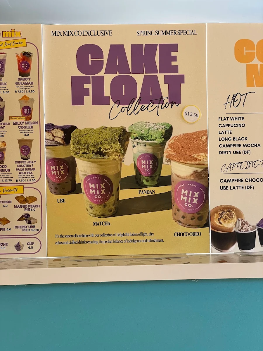 Menu, Mix Mix Co. Rooty Hill