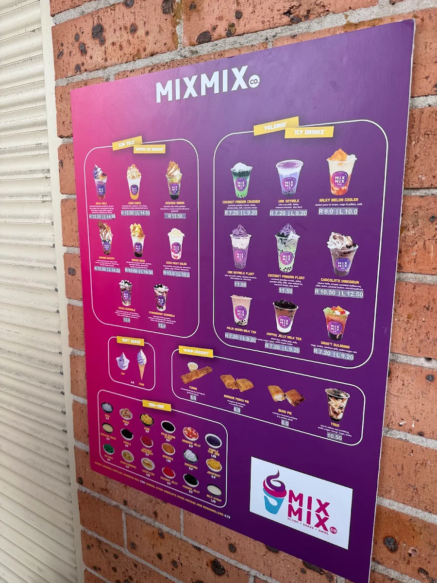 Menu, Mix Mix Co. Rooty Hill