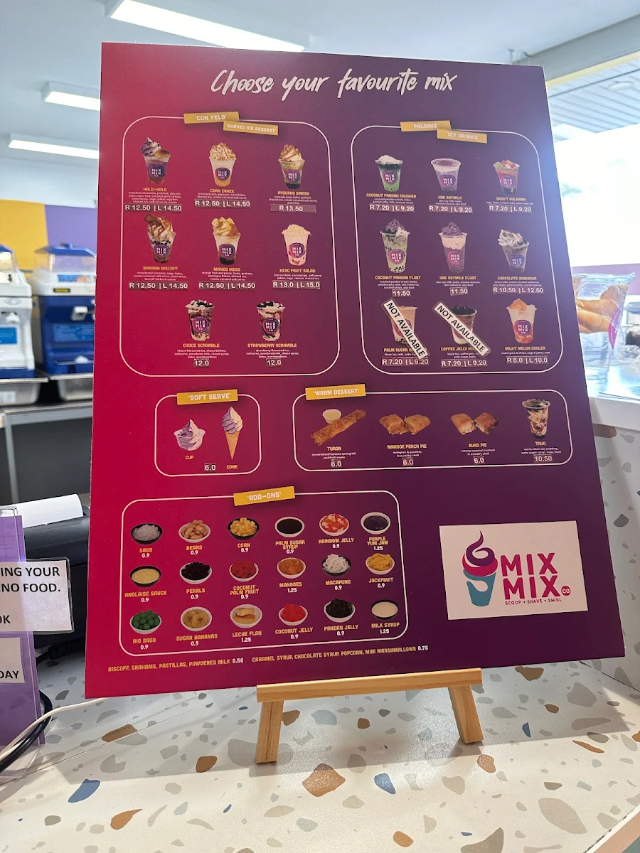 Menu, Mix Mix Co. Rooty Hill