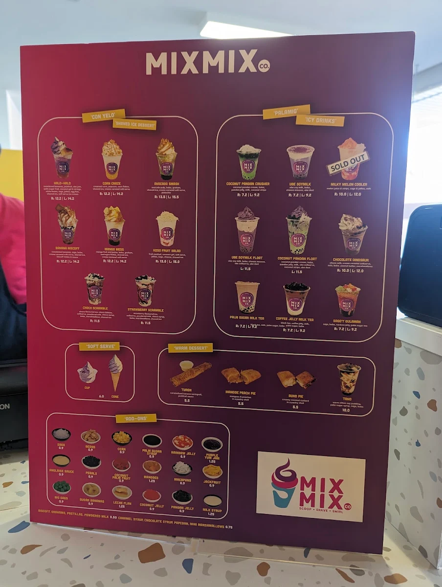 Menu, Mix Mix Co. Rooty Hill