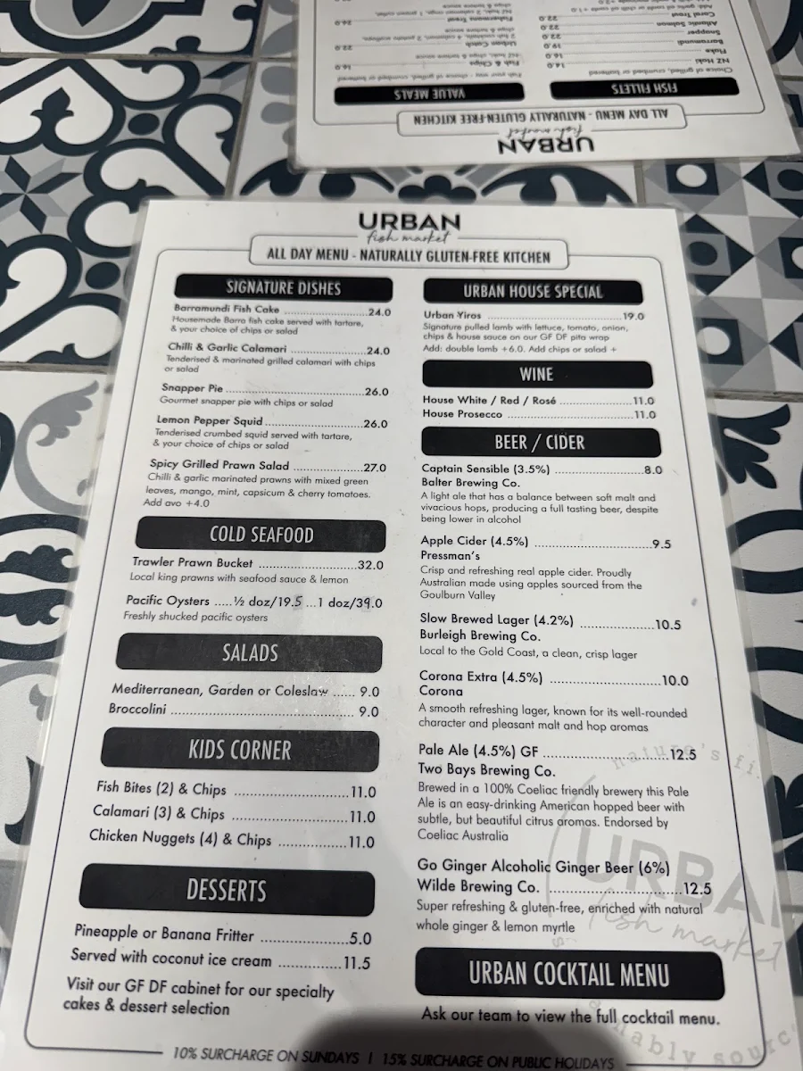 Menu, Urban Fish Market