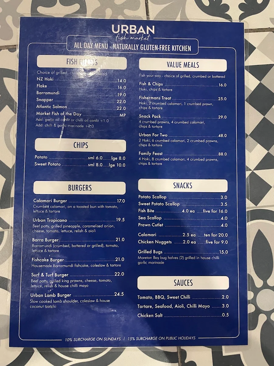 Menu, Urban Fish Market