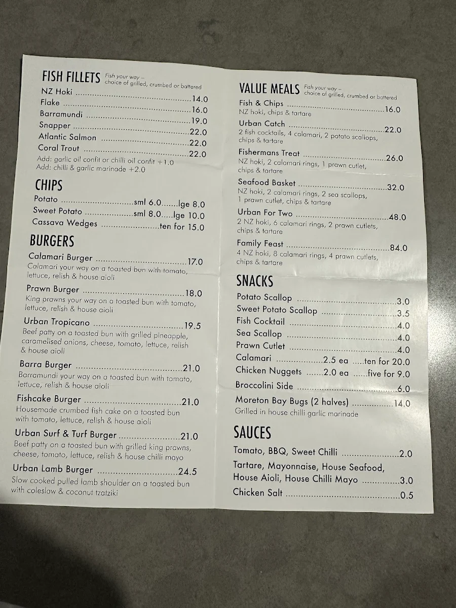 Menu, Urban Fish Market