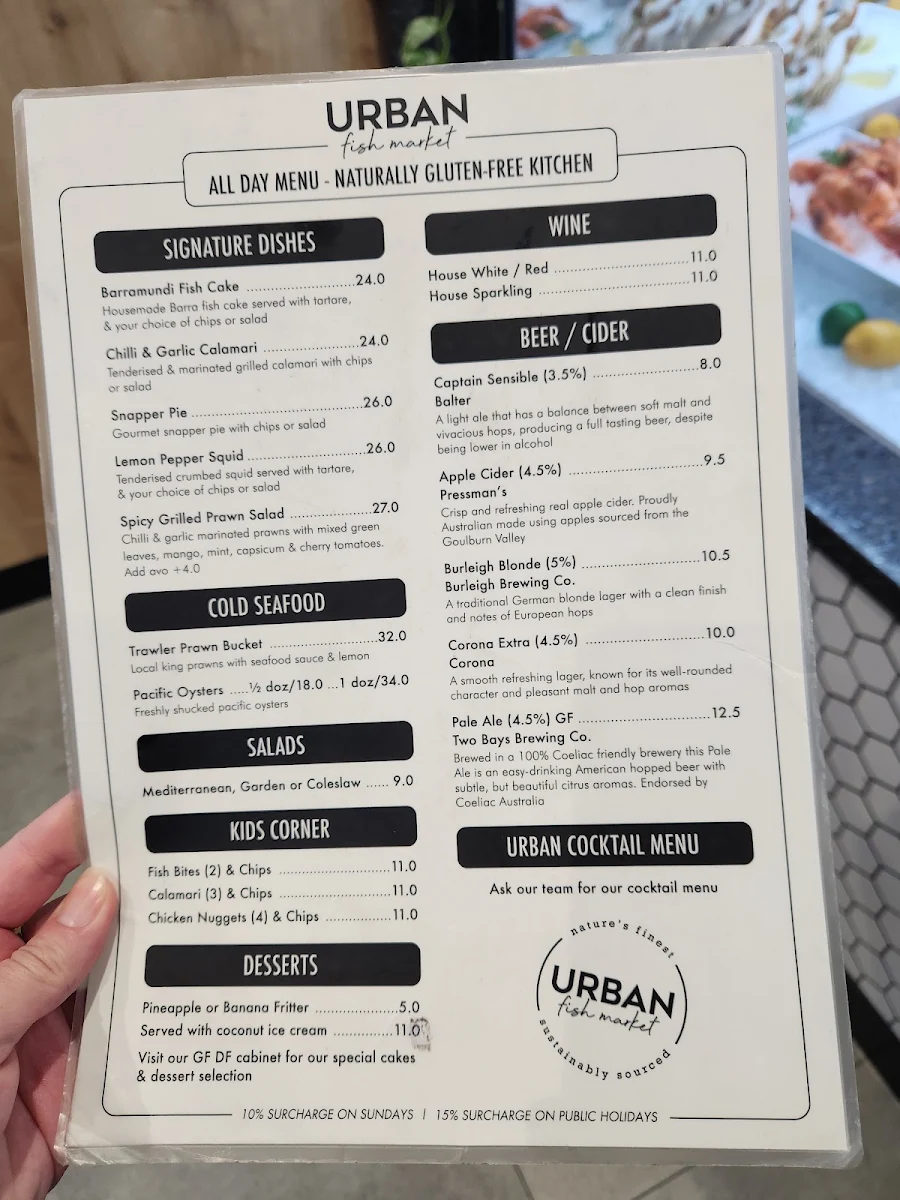 Menu, Urban Fish Market
