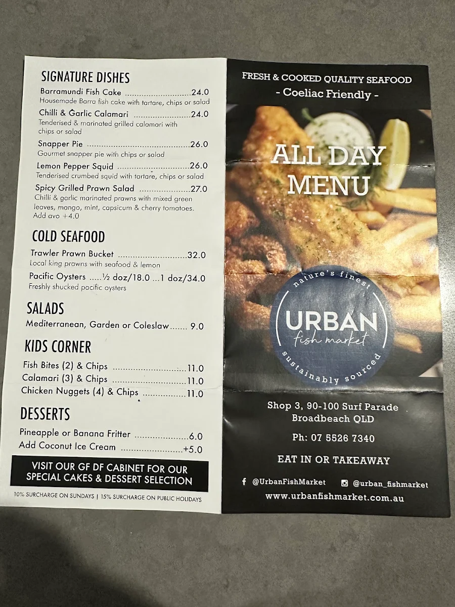 Menu, Urban Fish Market