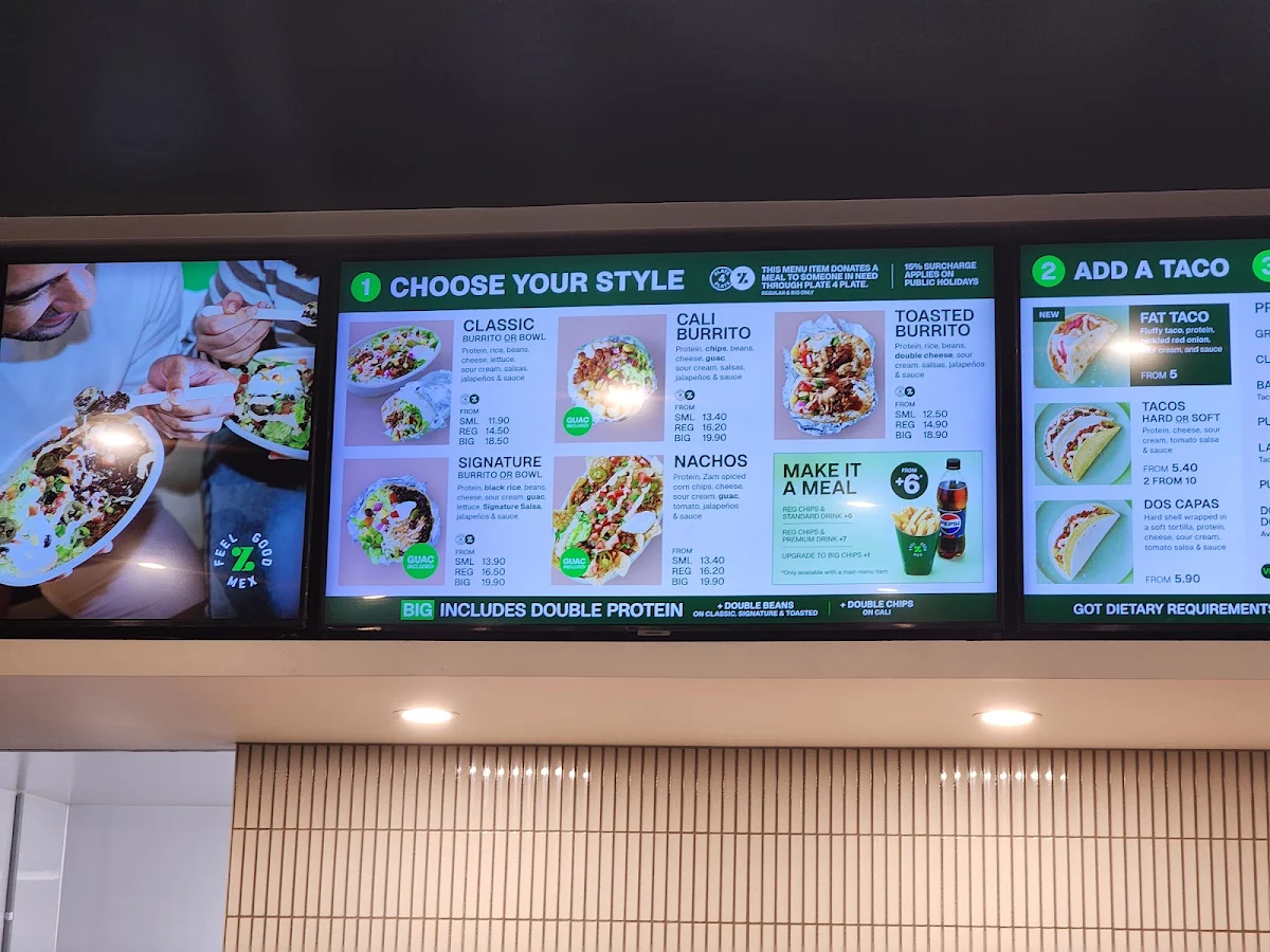 Menu, Zambrero Preston
