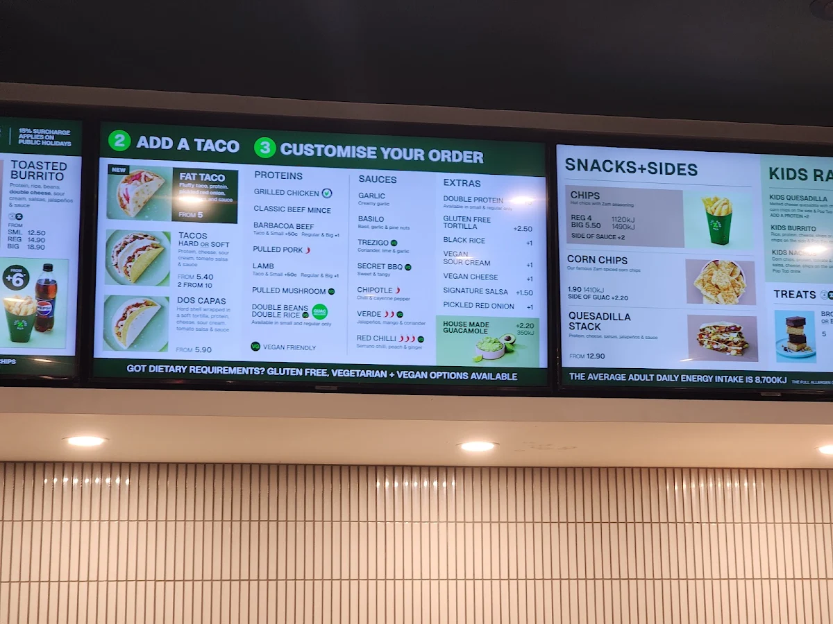 Menu, Zambrero Preston