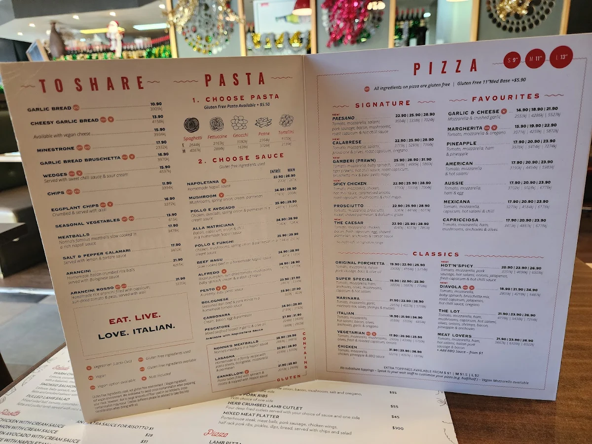 Menu, La Porchetta Cranbourne