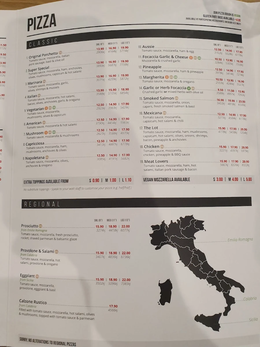 Menu, La Porchetta Cranbourne
