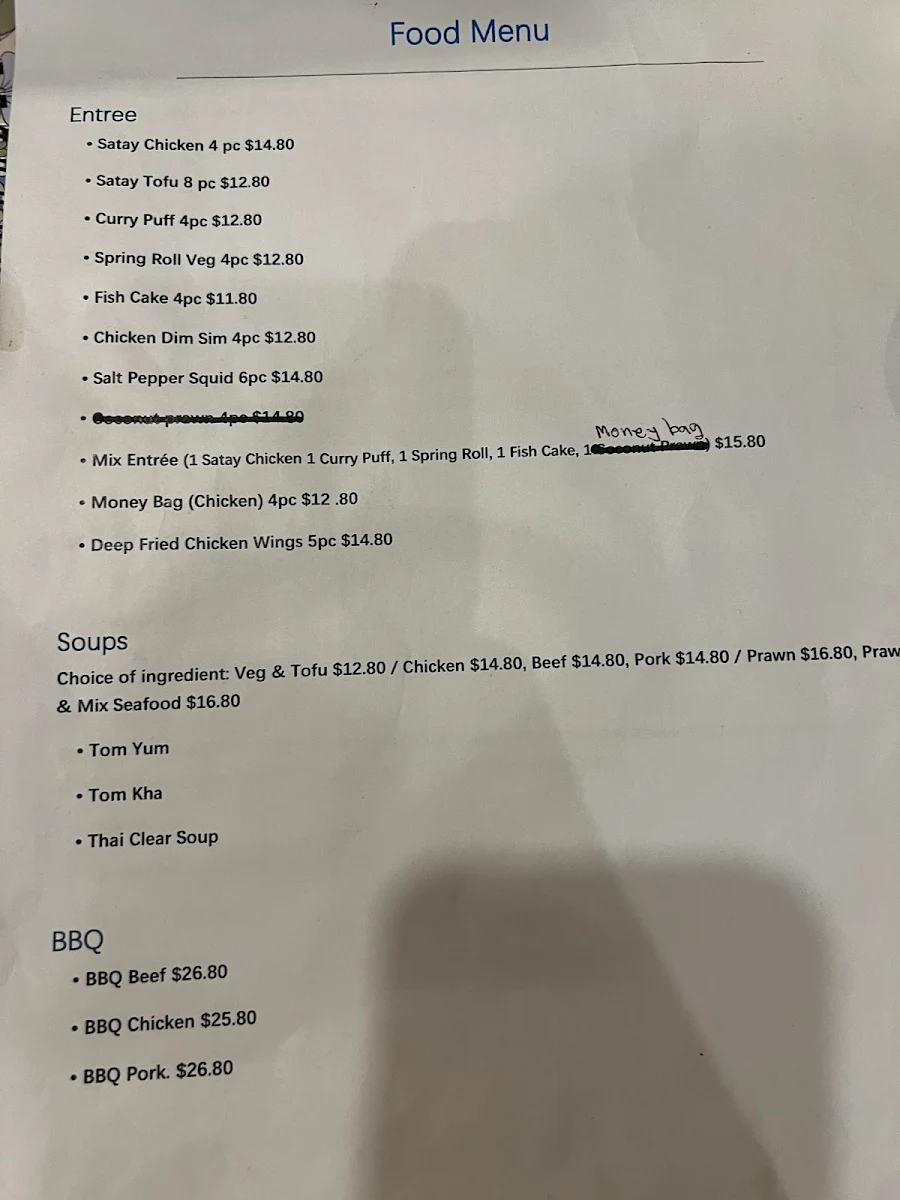 Menu, Benjamas Thai