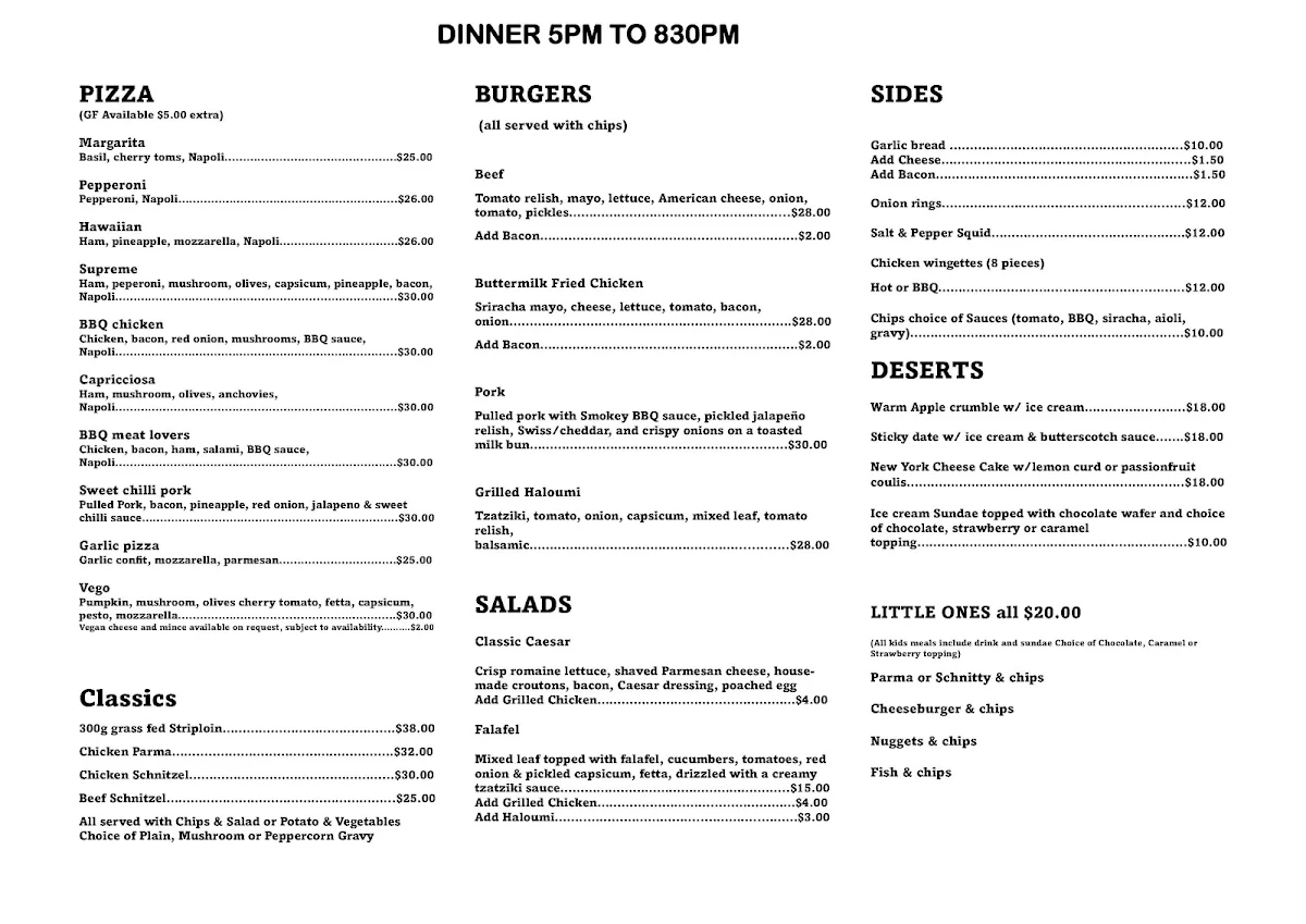 Menu, The Man Hotel
