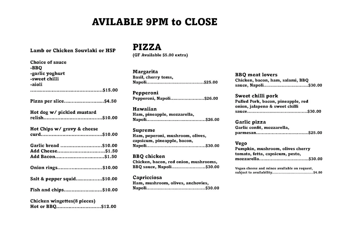 Menu, The Man Hotel