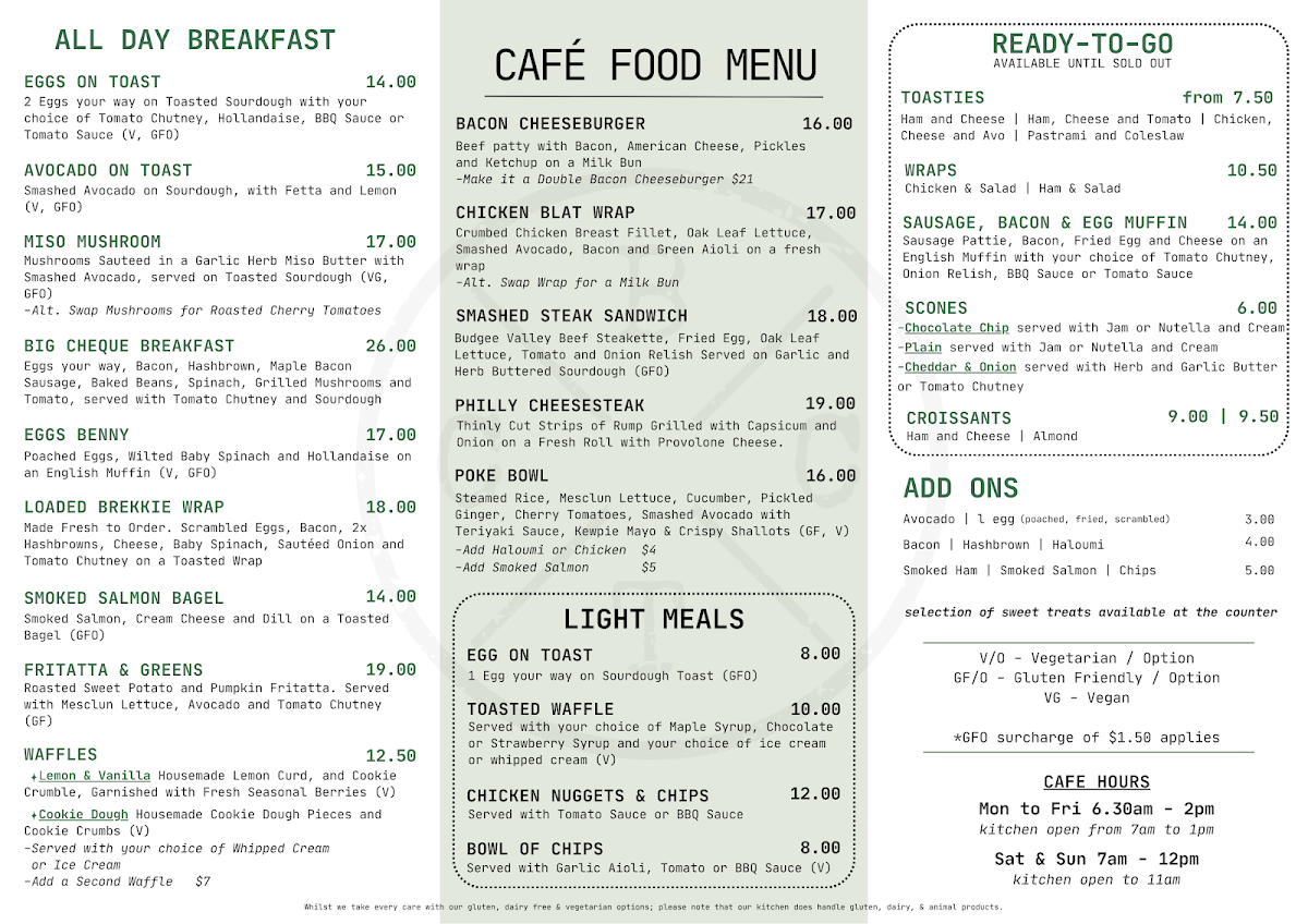 Menu, Blank Cheque Trading Co.